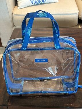 Vera Bradley Clear Travel Cosmetic Bag with Marine Blue Turtle Trim. Like new.